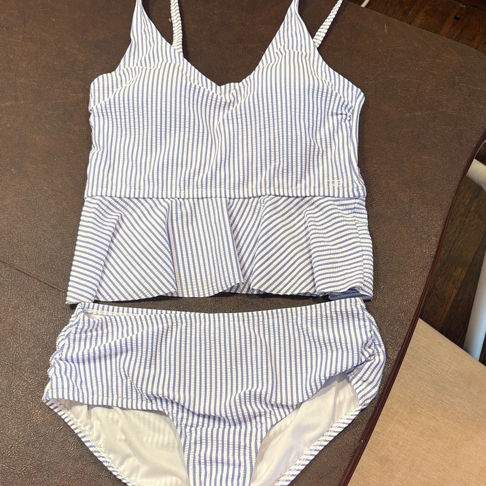 Ruffle Butts Blue and White Striped Swimsuit